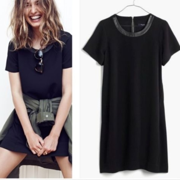 Madewell Dresses & Skirts - Madewell black leather trim tee dress M